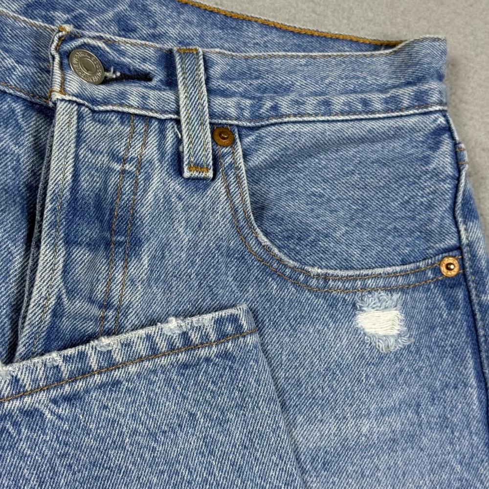 Levis 501 Original Fit Jeans Light Wash Distressed Ripped Blue Denim 24x26